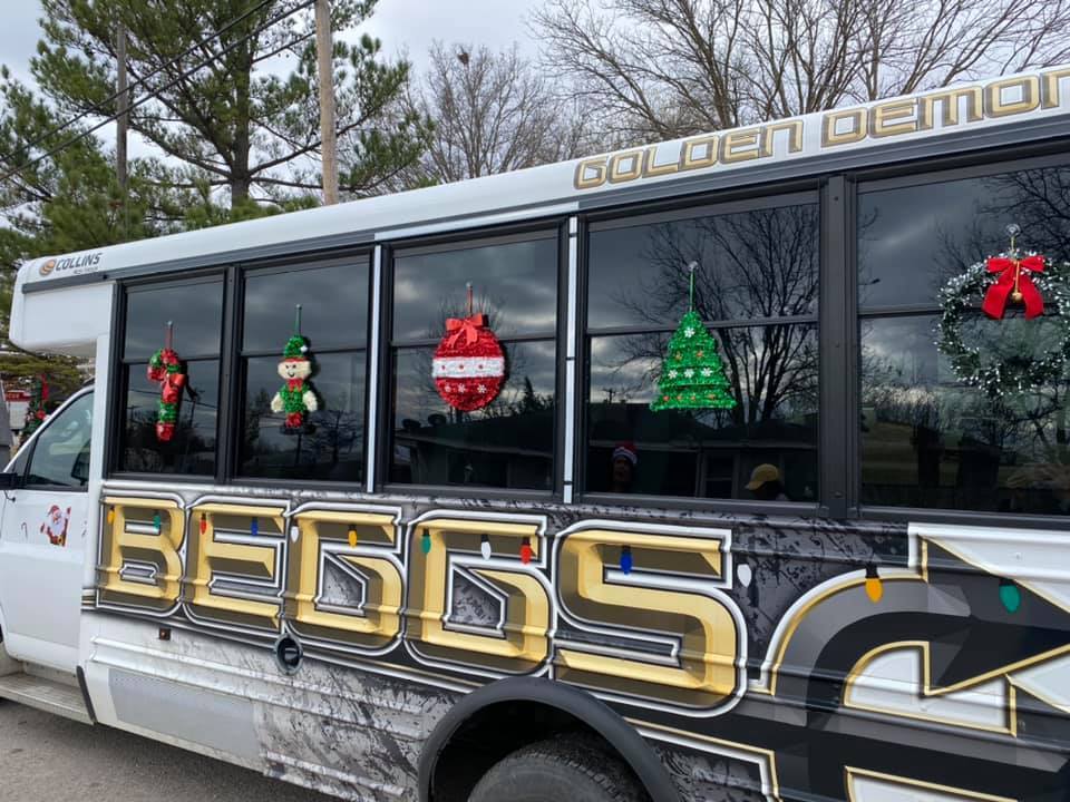 athletic dept bus in Christmas parade 