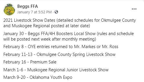 FFA Spring Schedule 
