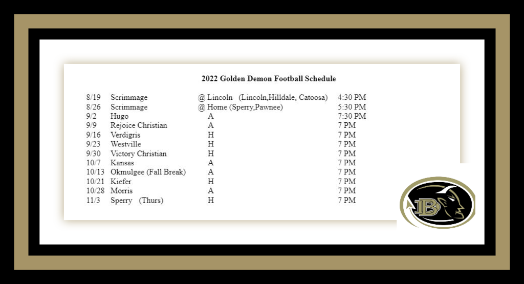 Golden Demon Football Schedule 